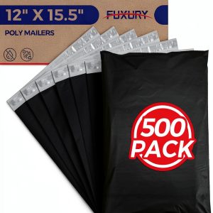 Fuxury Black Poly Mailers Self Seal Shipping Bags 500pcs-0