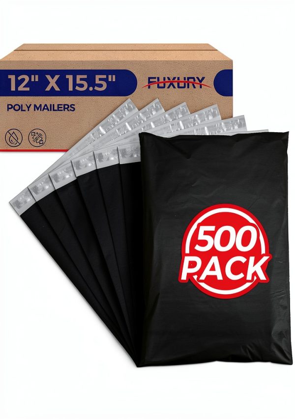 Fuxury Black Poly Mailers Self Seal Shipping Bags 500pcs-0